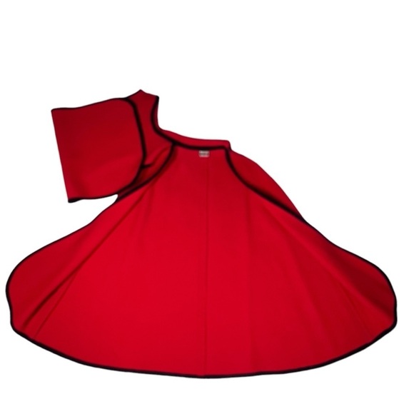 VTG DARICO Red Black Wool Poncho Cape Coat with Black Belt Size M/L - Picture 12 of 16